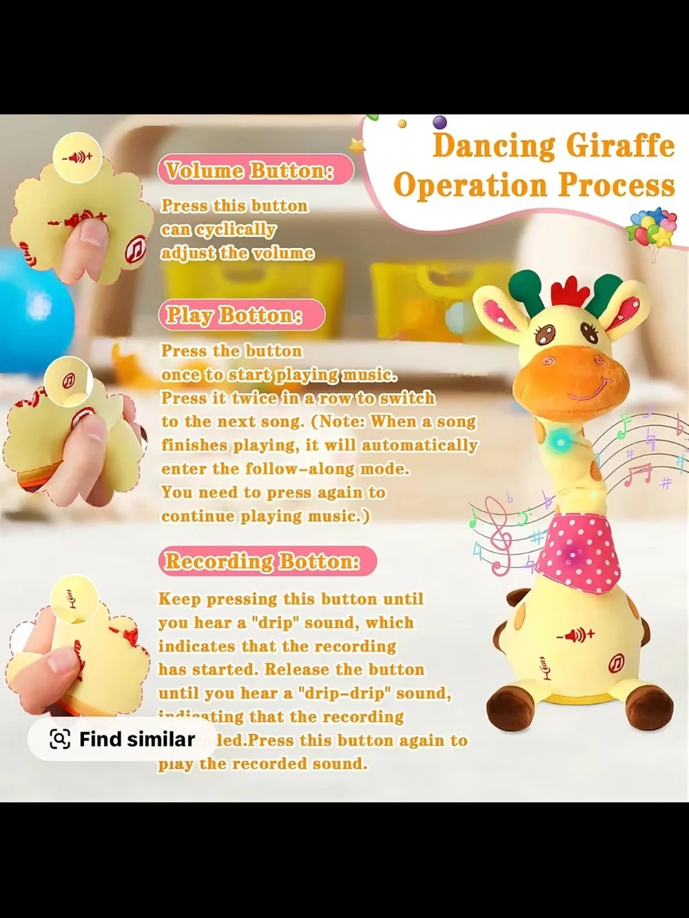 Yellow Plush Giraffe with Pink Polka Dot Bandana - Kids Stuffed Animal